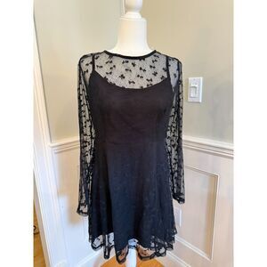 NWT Popvil Black Floral Lace Mesh Open Back Mini Dress XL